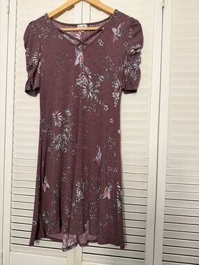 Floral Crisscross Neck Short Sleeve Dress - Mauve